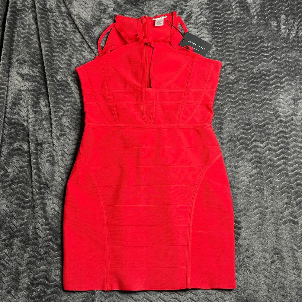 Black label Sleeveless Strappy Cutout Bodycon Bandage Dress Red Size L NWT